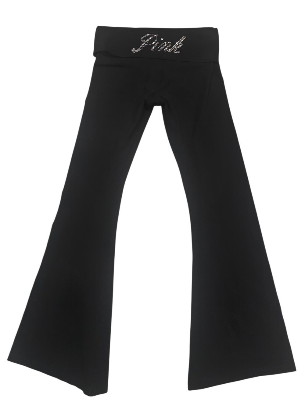 Victoria's Secret PINK Foldover Flare Yoga Pants Black Rhinestone Waist Y2K